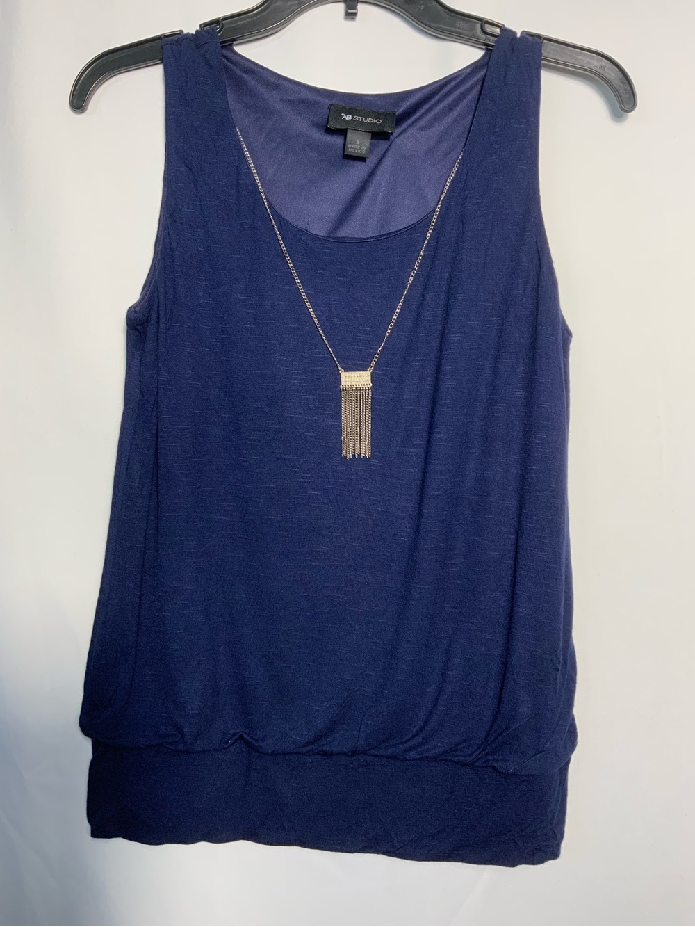 AB Studio Navy Sleeveless Tank Top with Necklace